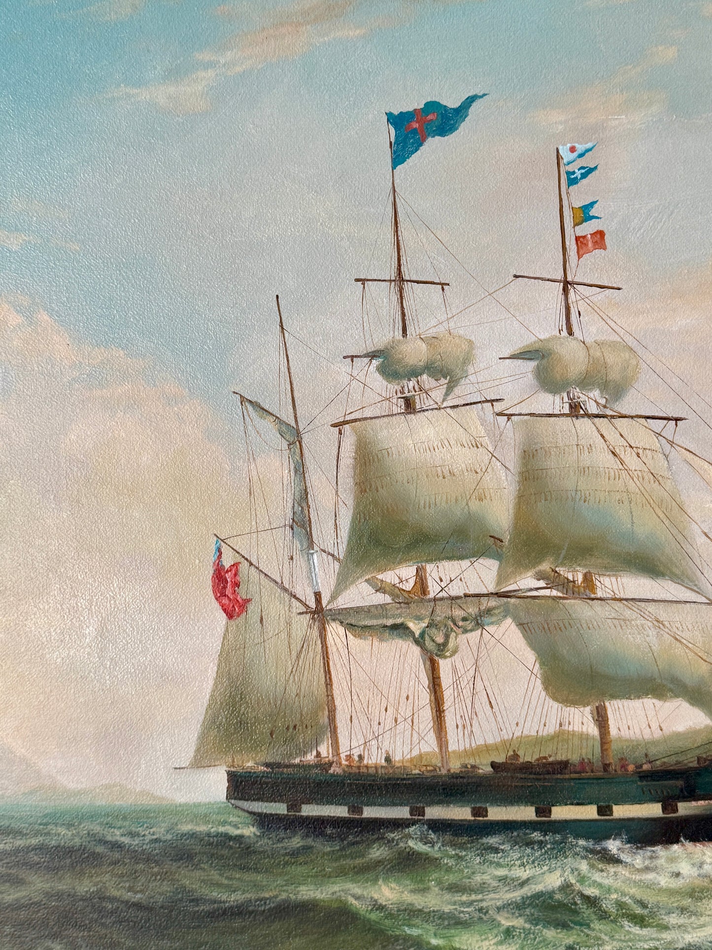 20th Century English Sail Ship Portrait in Seascape Oil Painting in Gold Frame