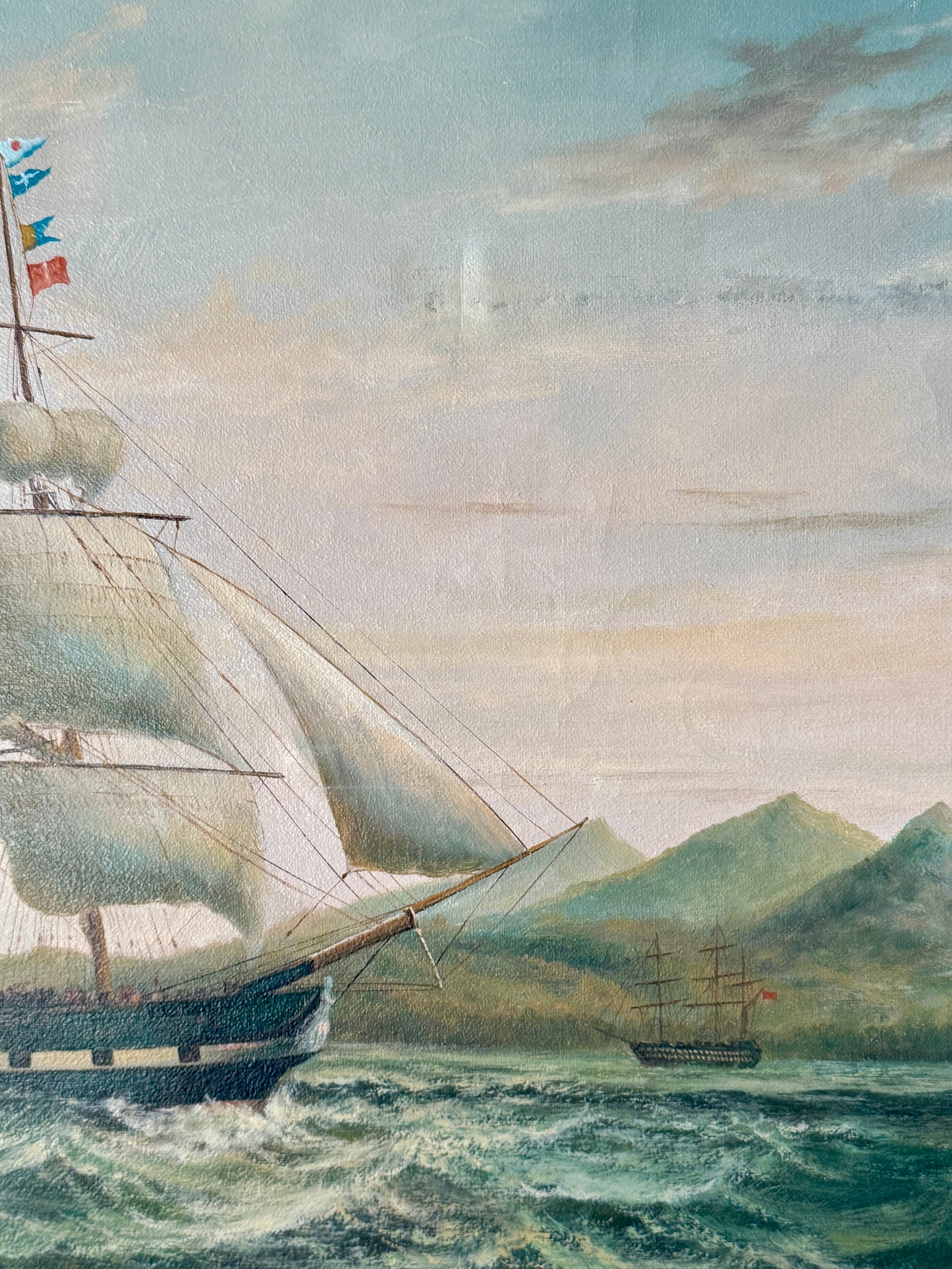 20th Century English Sail Ship Portrait in Seascape Oil Painting in Gold Frame