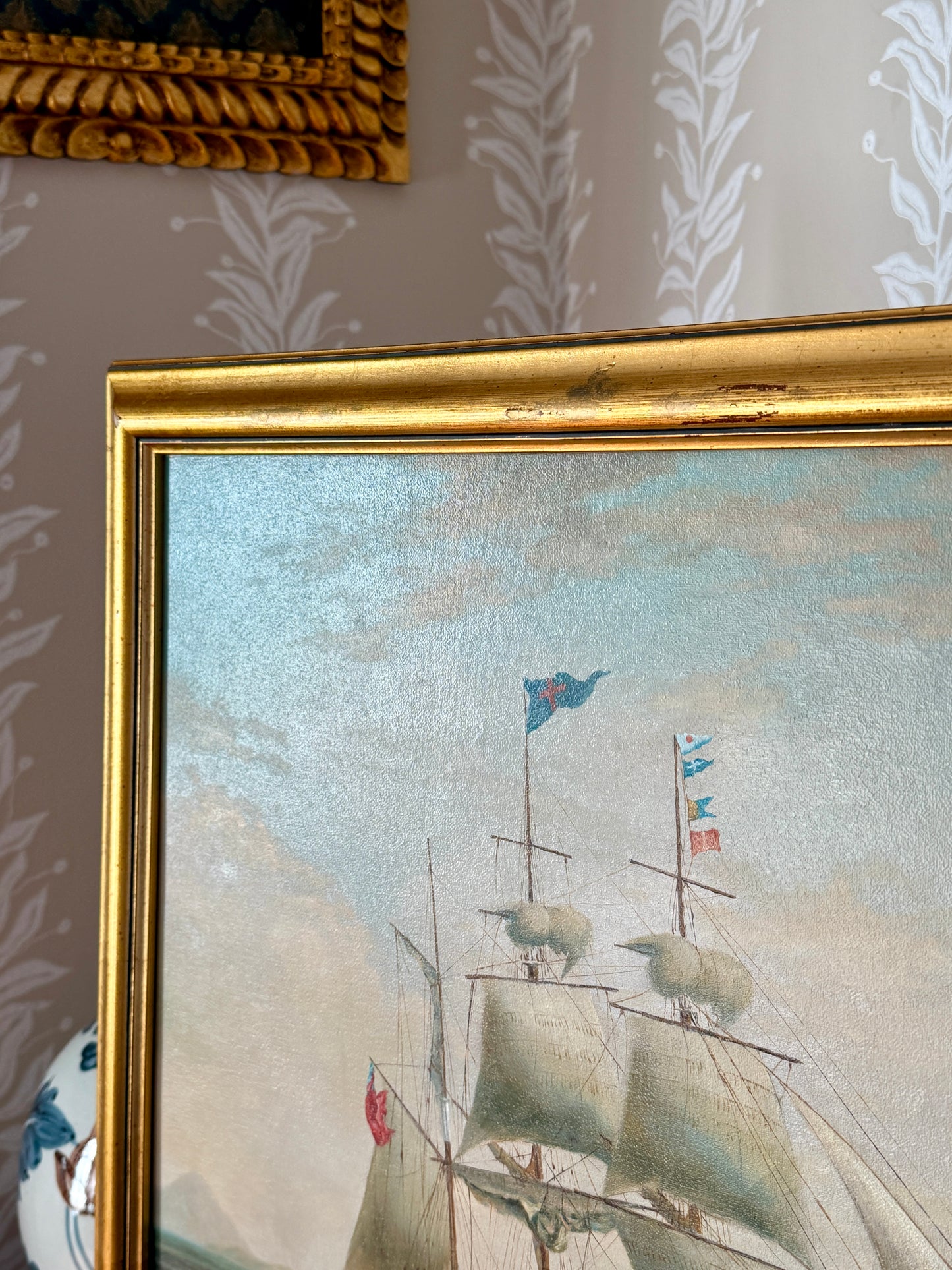 20th Century English Sail Ship Portrait in Seascape Oil Painting in Gold Frame
