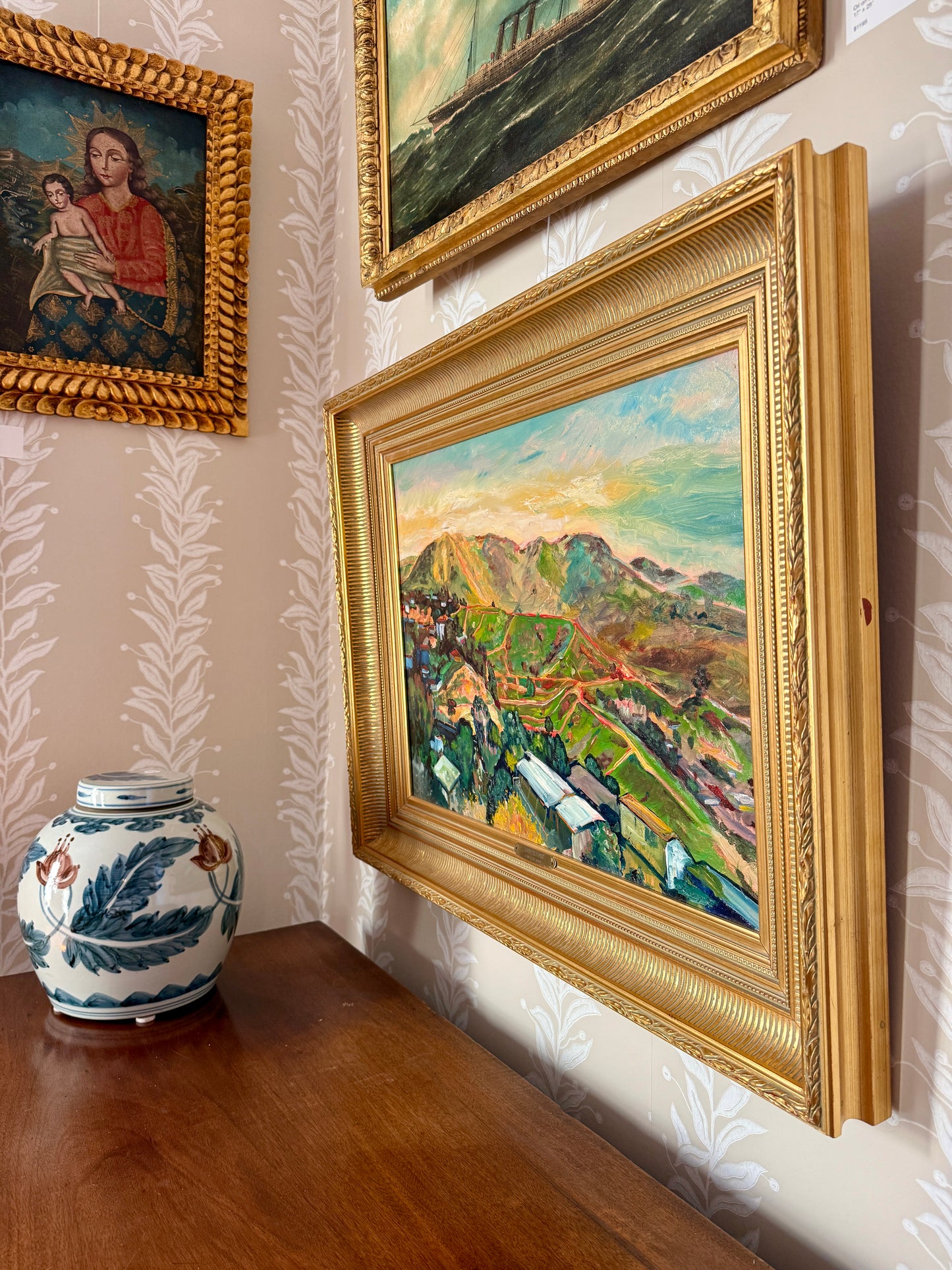 Jean-Henri Aubry Haute Provence French Landscape Oil Painting in Gold Frame