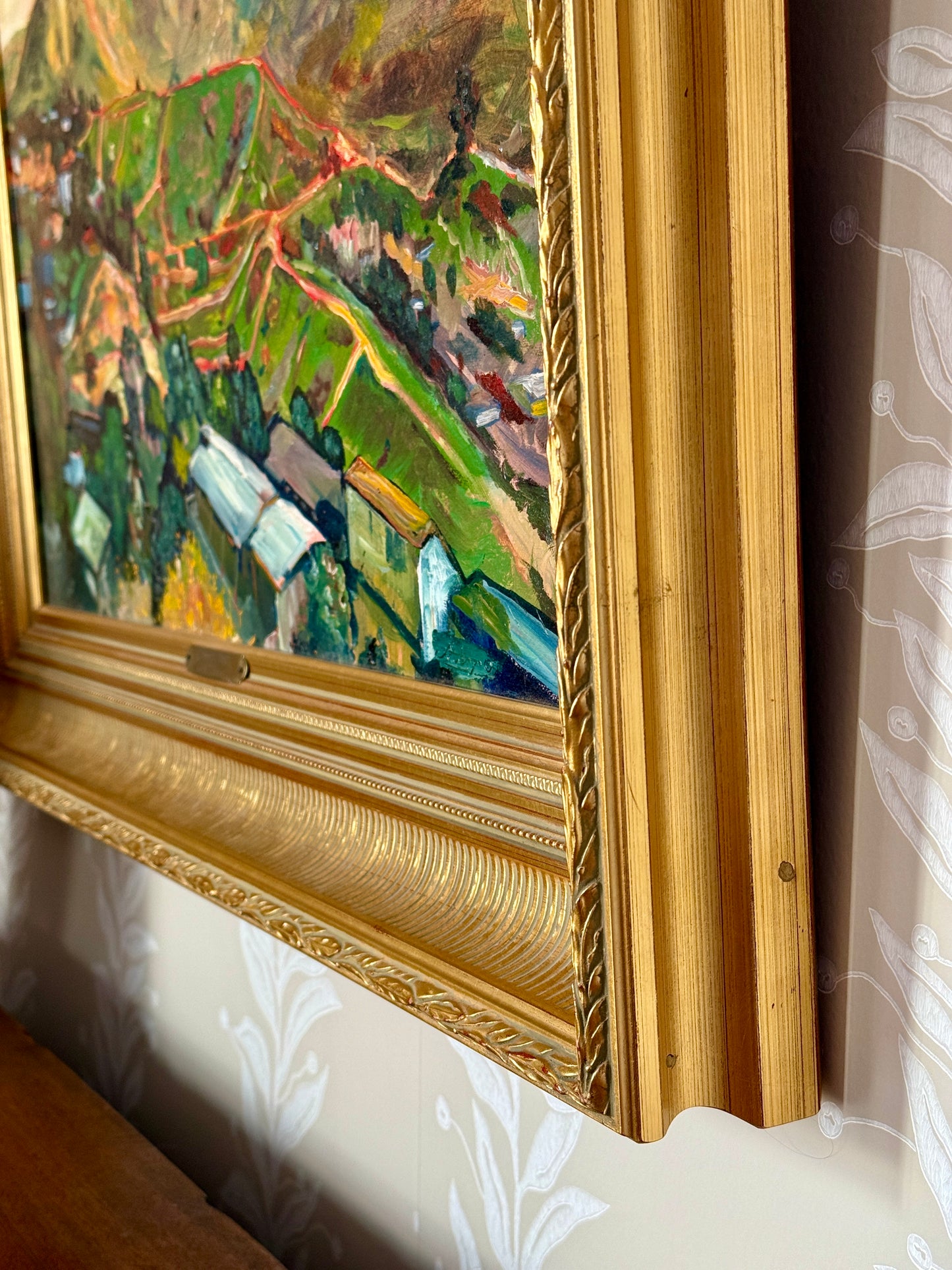 Jean-Henri Aubry Haute Provence French Landscape Oil Painting in Gold Frame