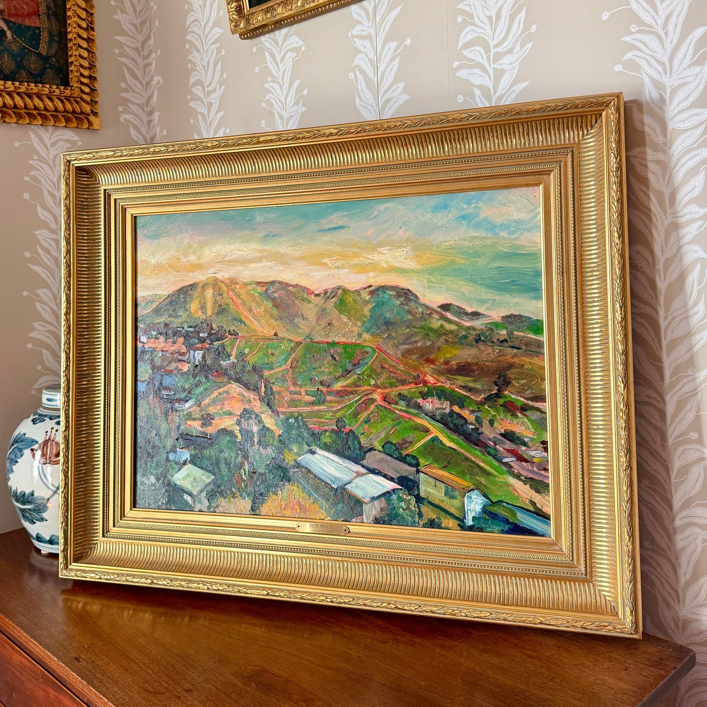 Jean-Henri Aubry Haute Provence French Landscape Oil Painting in Gold Frame