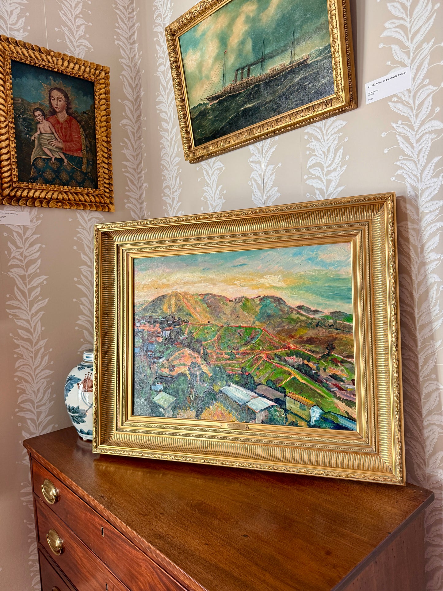 Jean-Henri Aubry Haute Provence French Landscape Oil Painting in Gold Frame