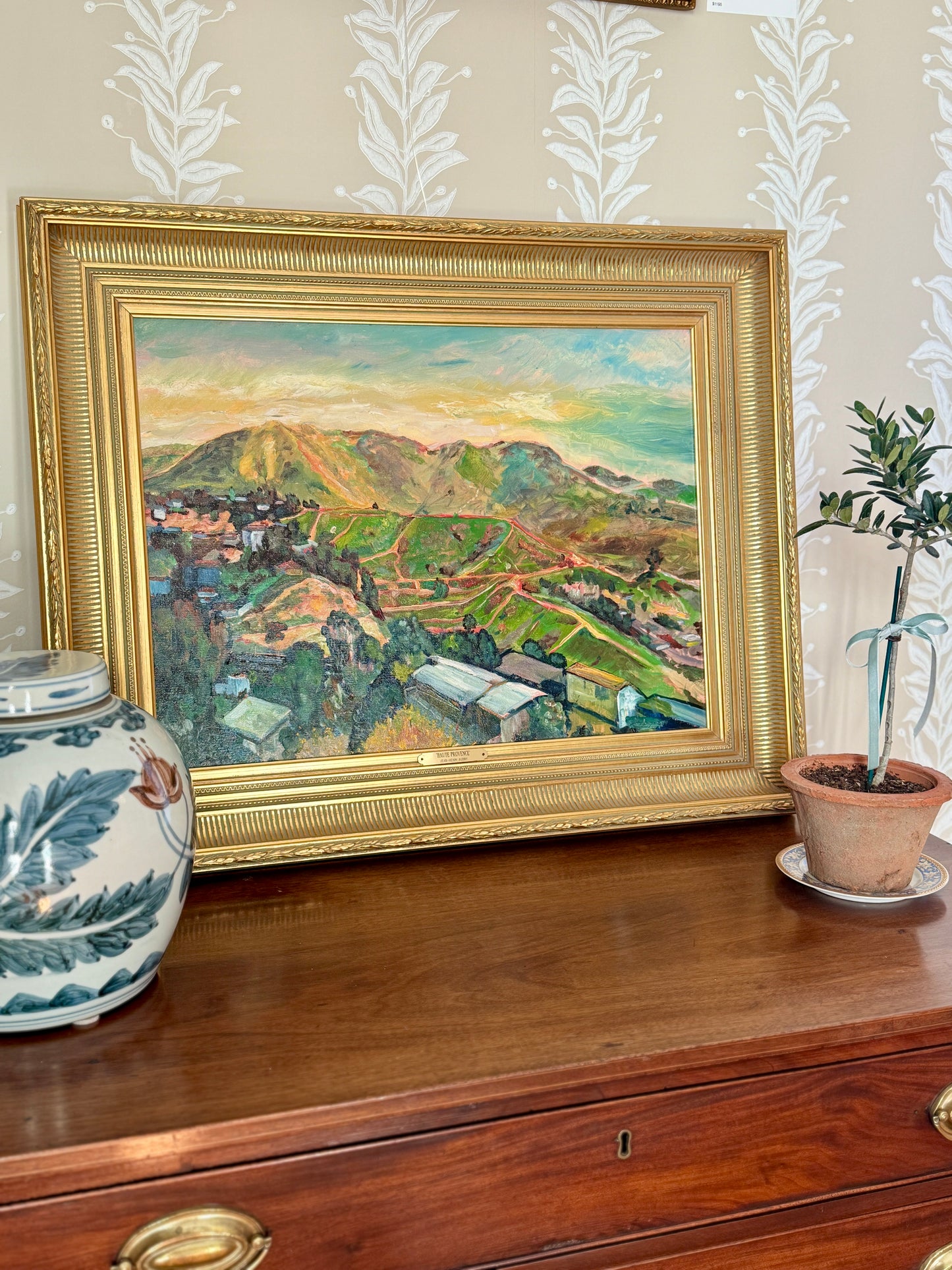 Jean-Henri Aubry Haute Provence French Landscape Oil Painting in Gold Frame
