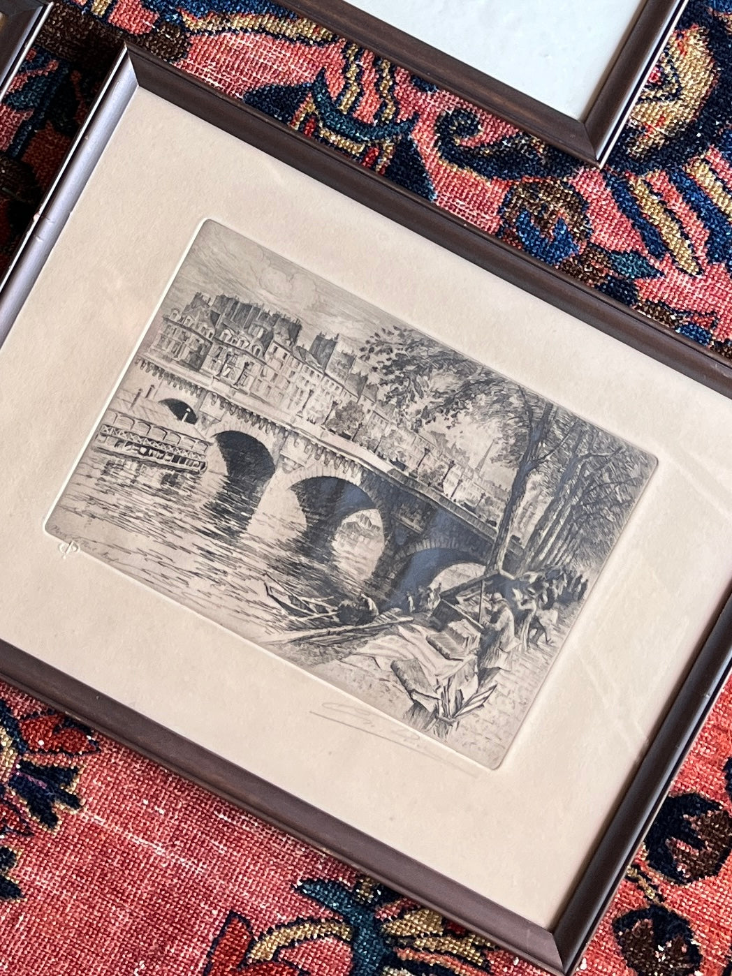 Set of three Charles Pinet 19th century signed etchings of Paris, France