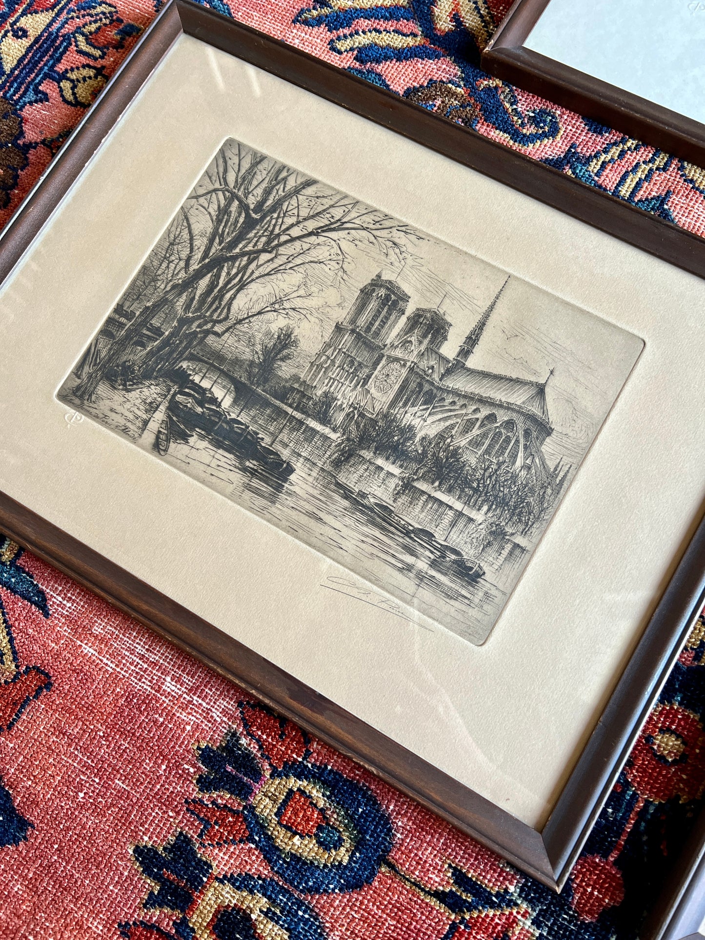 Set of three Charles Pinet 19th century signed etchings of Paris, France
