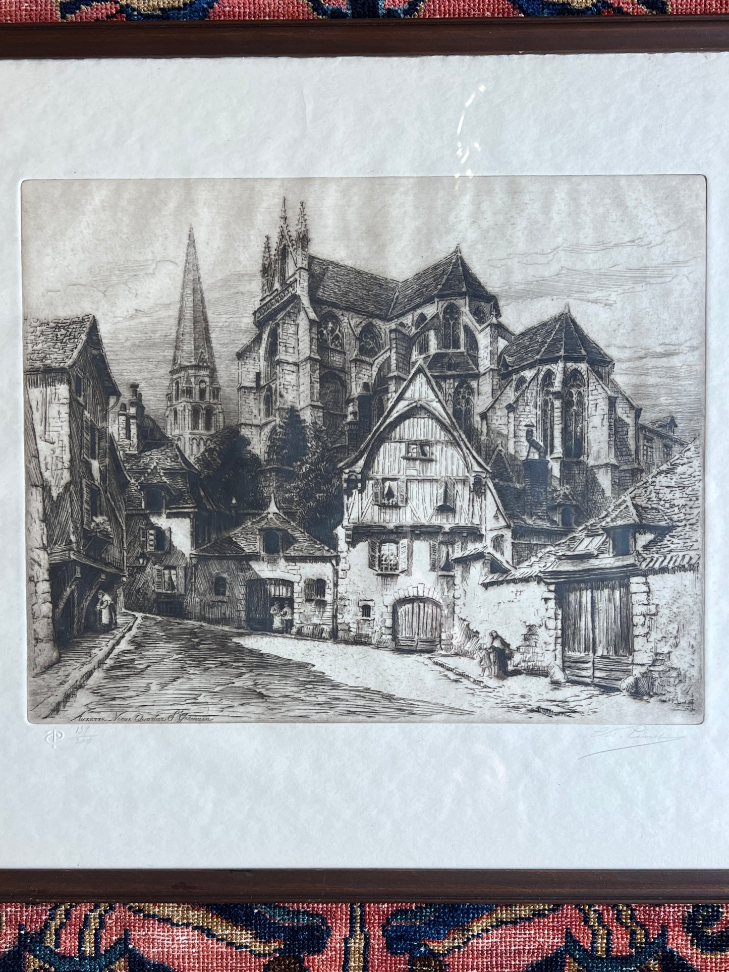 Set of three Charles Pinet 19th century signed etchings of Paris, France