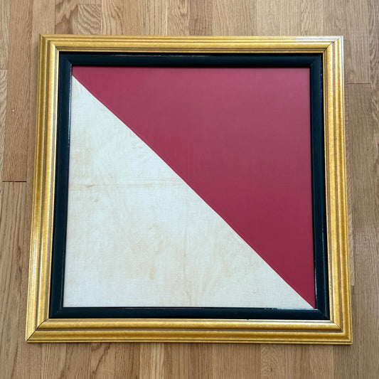 Extra Large Vintage Canvas Semaphore Nautical Signal Flag in Gold and Navy Frame