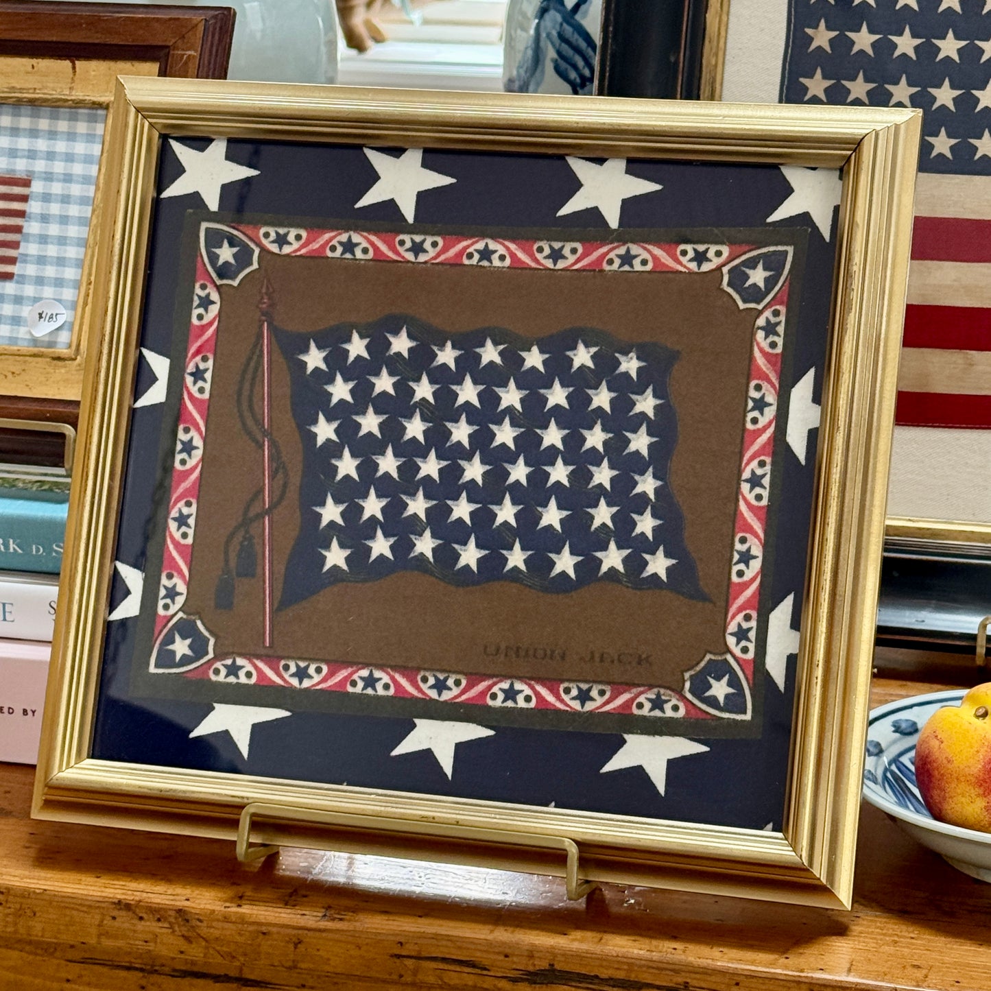 Antique Union Jack Felt on Blue and White Stars in Gold Frame