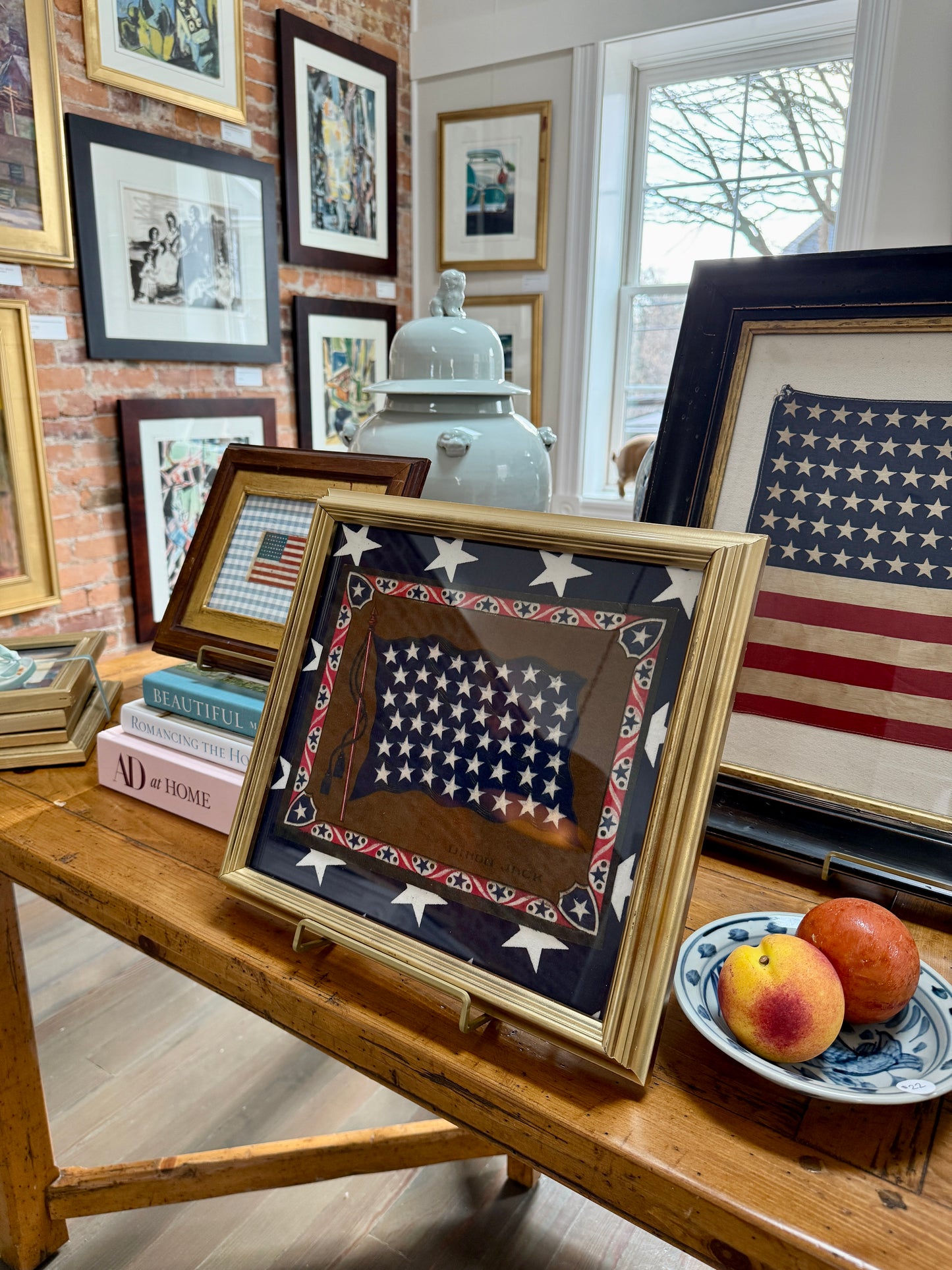 Antique Union Jack Felt on Blue and White Stars in Gold Frame