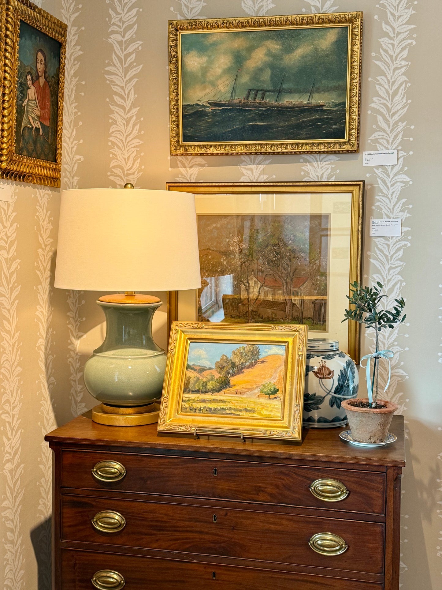 Youqing Wang California Hillside Landscape Oil Painting in Gold Frame