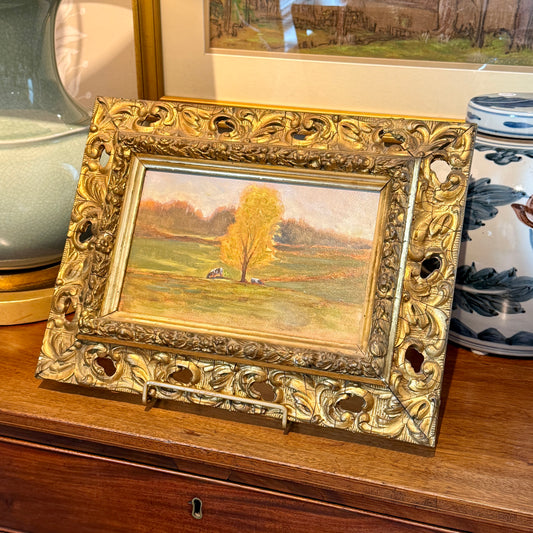 Michael Doyle Sunlit Cows in Autumn Landscape Oil Painting in Antique Giltwood Frame
