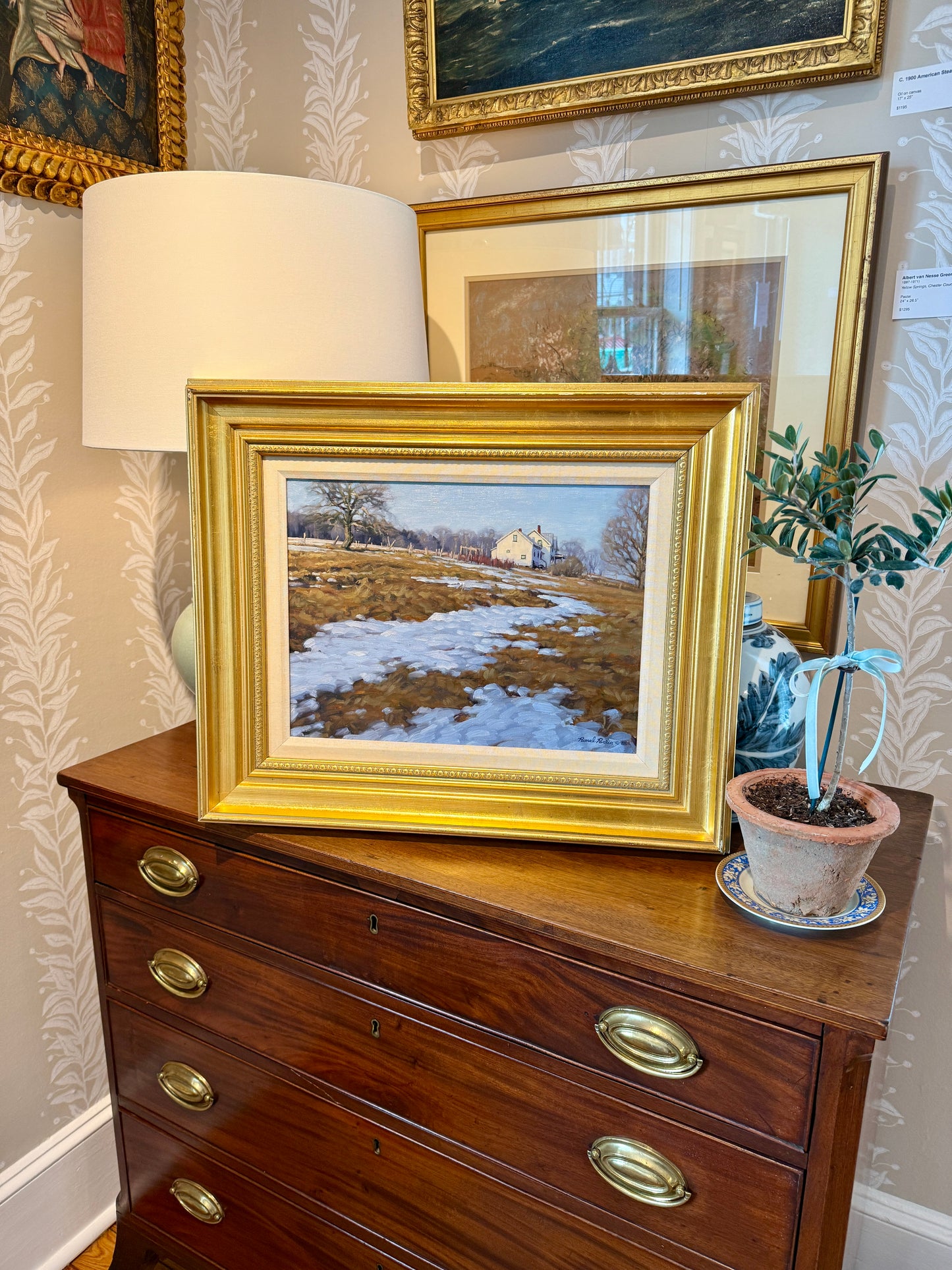 Ronal Parlin Spring Eternal Countryside Landscape with Farmhouse Oil Painting in Gold Frame