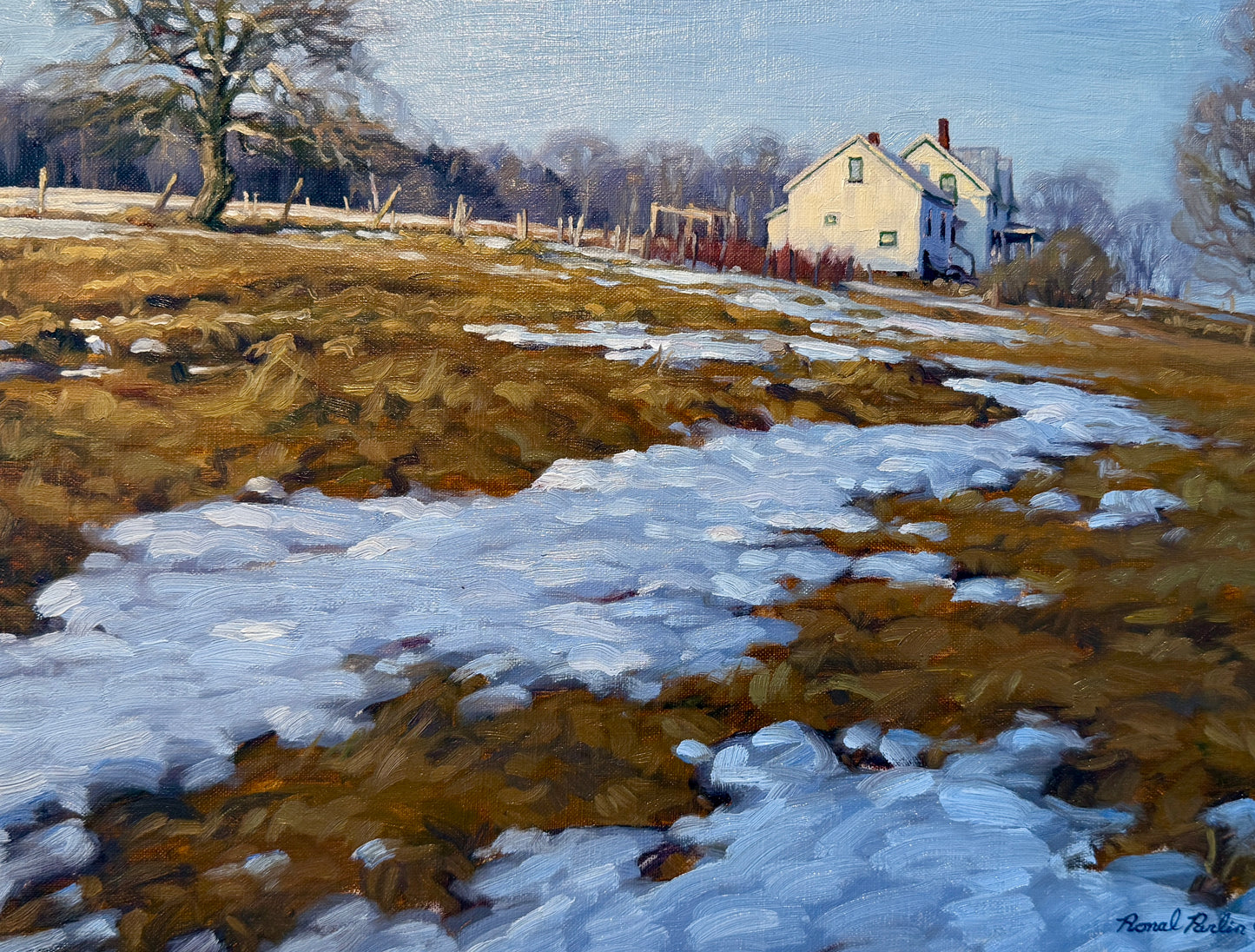 Ronal Parlin Spring Eternal Countryside Landscape with Farmhouse Oil Painting in Gold Frame