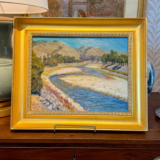 Youqing Wang California Streamside Landscape Oil Painting in Gold Frame