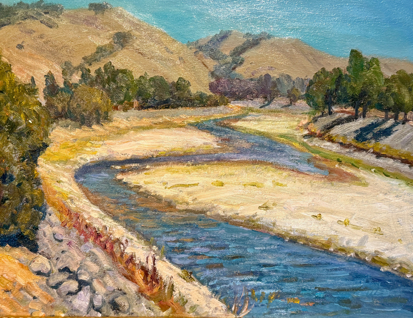 Youqing Wang California Streamside Landscape Oil Painting in Gold Frame