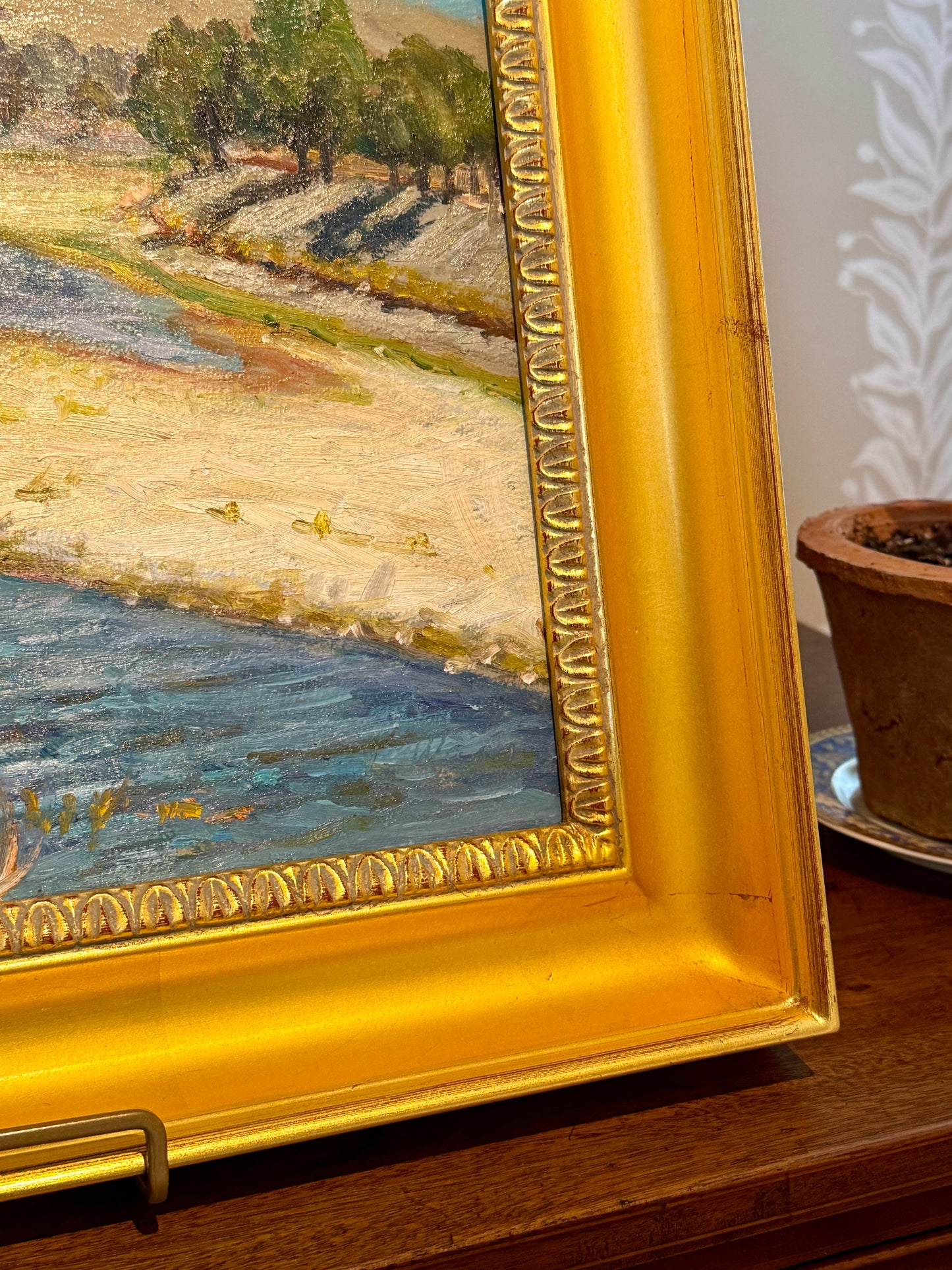 Youqing Wang California Streamside Landscape Oil Painting in Gold Frame