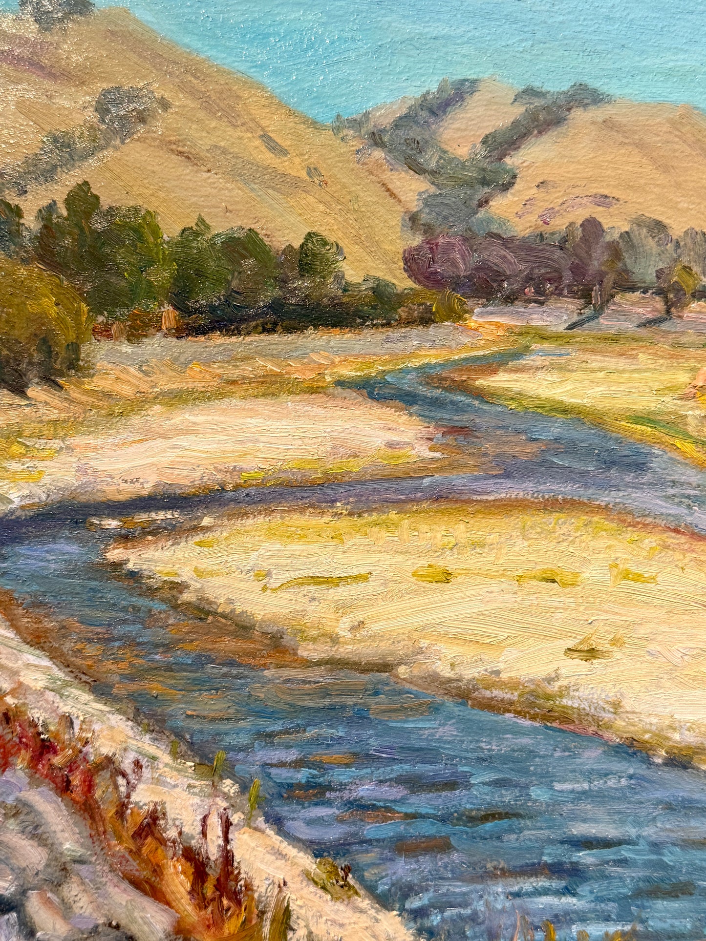 Youqing Wang California Streamside Landscape Oil Painting in Gold Frame