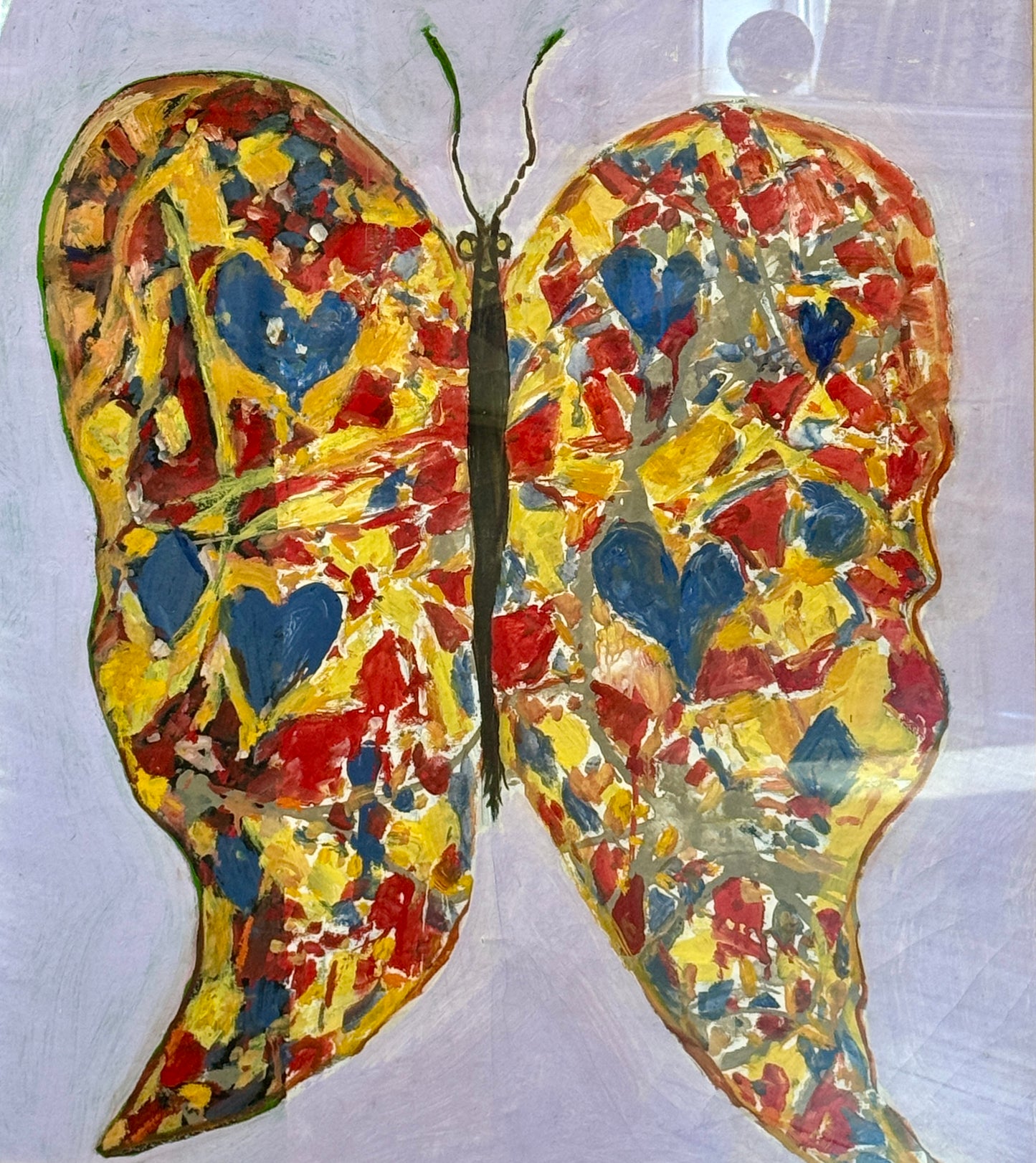 Peter Passuntino Mosaic Butterfly on Lavender Oil Painting in Vintage Gold Frame