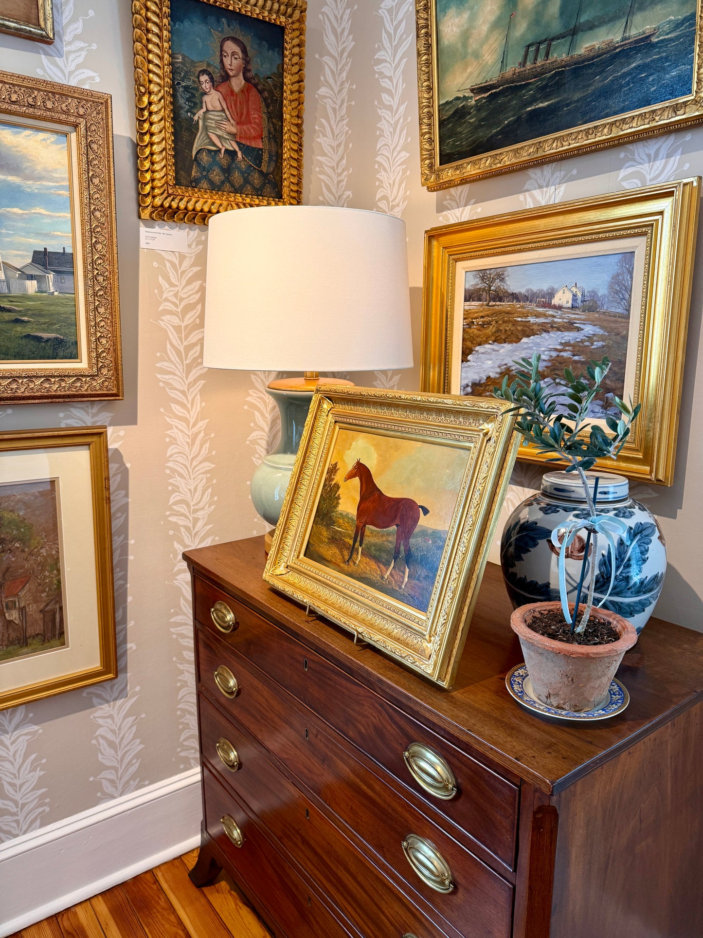 Late 19th - Early 20th Century Bay Horse Portrait British School Oil Painting in Gilded Frame