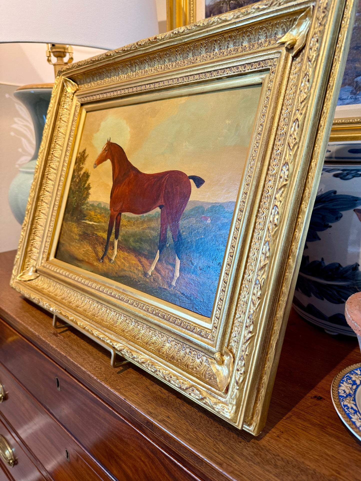 Late 19th - Early 20th Century Bay Horse Portrait British School Oil Painting in Gilded Frame