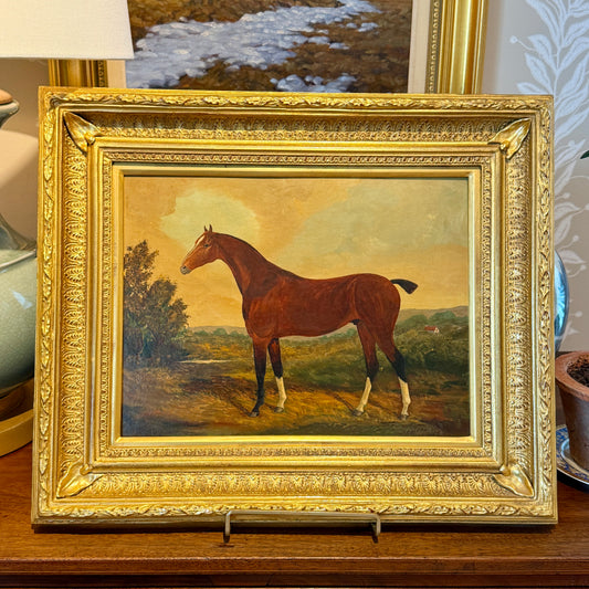 Late 19th - Early 20th Century Bay Horse Portrait British School Oil Painting in Gilded Frame