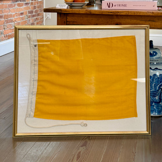 Vintage Cotton Nautical Yachting Signal Flag for "Q" on Sail Cloth in Gold Frame