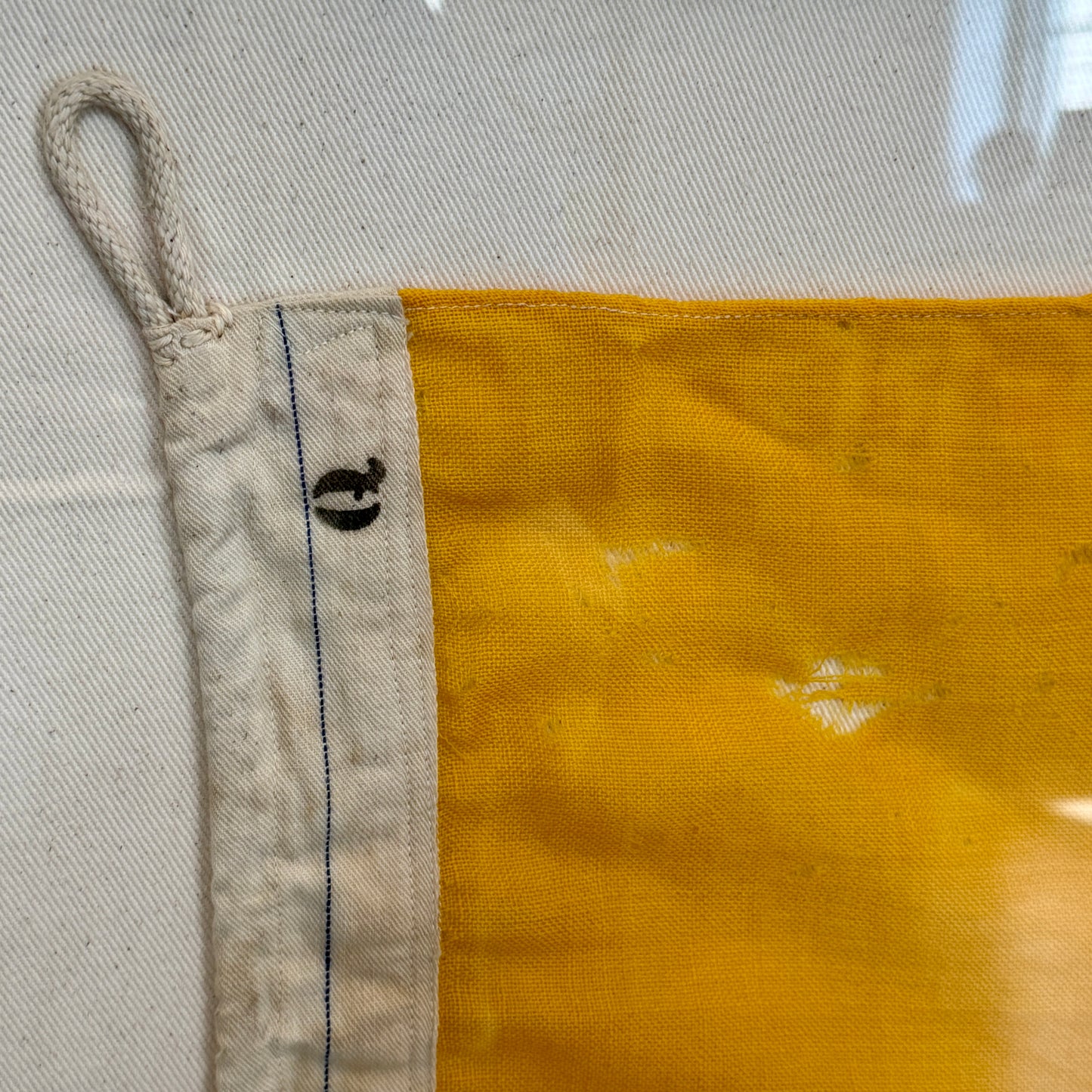 Vintage Cotton Nautical Yachting Signal Flag for "Q" on Sail Cloth in Gold Frame
