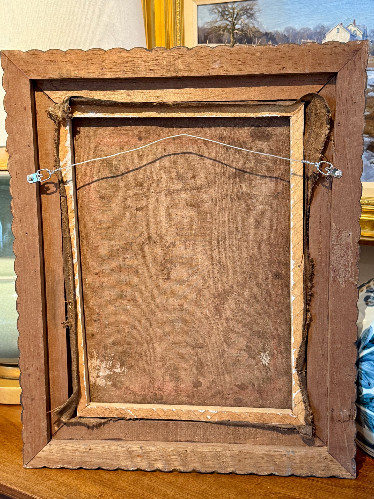 Antique Cuzco School Madonna and Child Portrait Oil Painting in Ornate Gilt Wood Frame