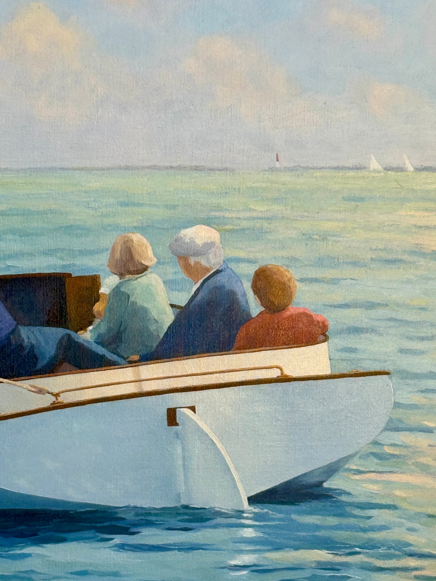 Anthony R. Thompson Sunday on the Bay Sailboat Cruise Seascape Oil Painting in Gold Frame