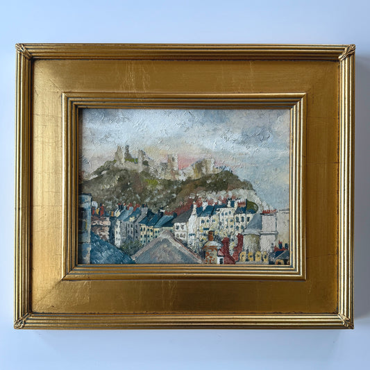 Vintage Impressionistic European Cityscape Oil Painting in Gold Frame