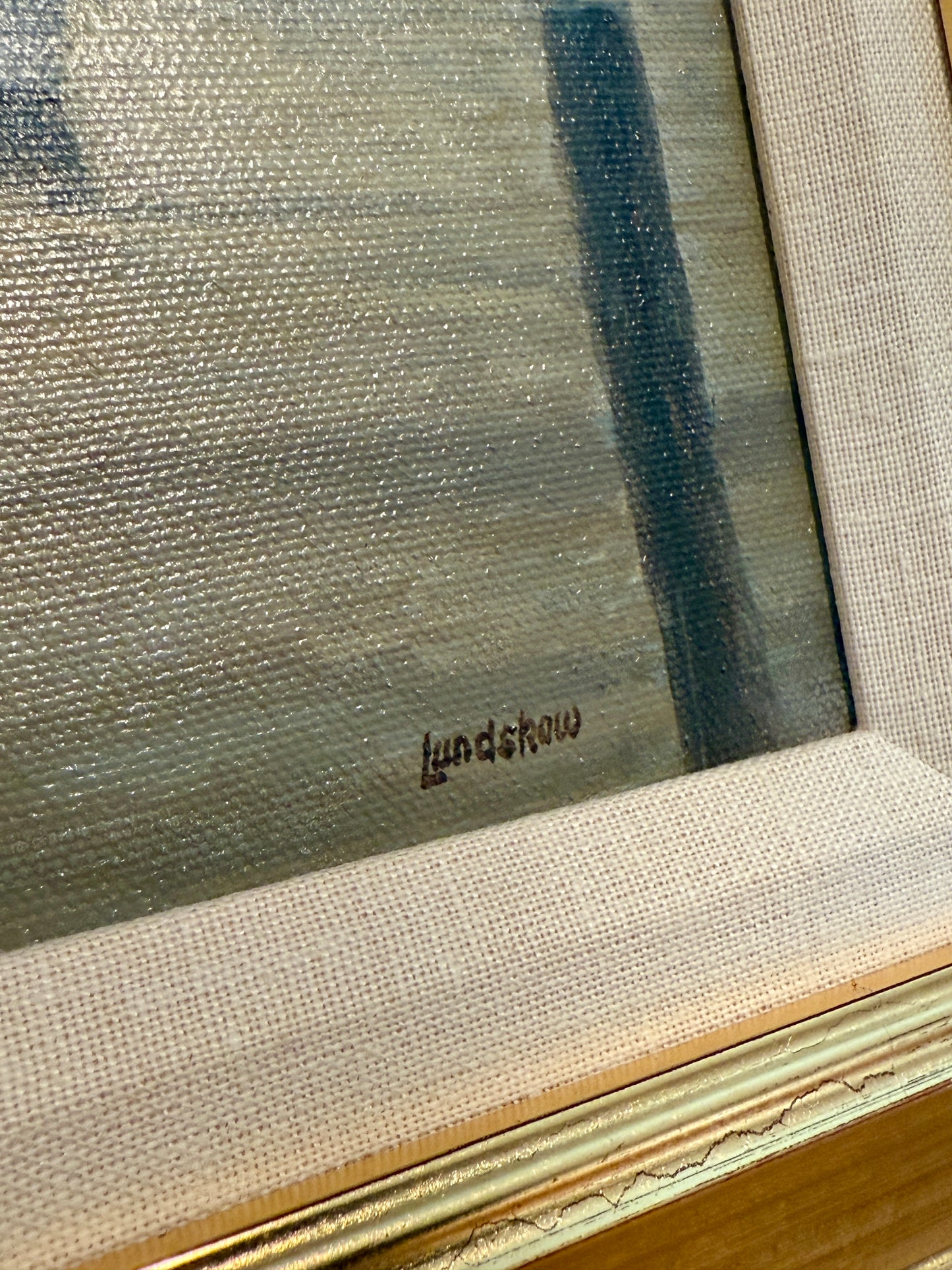 Roger Lundskow American Harbor Scene #1 Oil Painting in Gold Frame