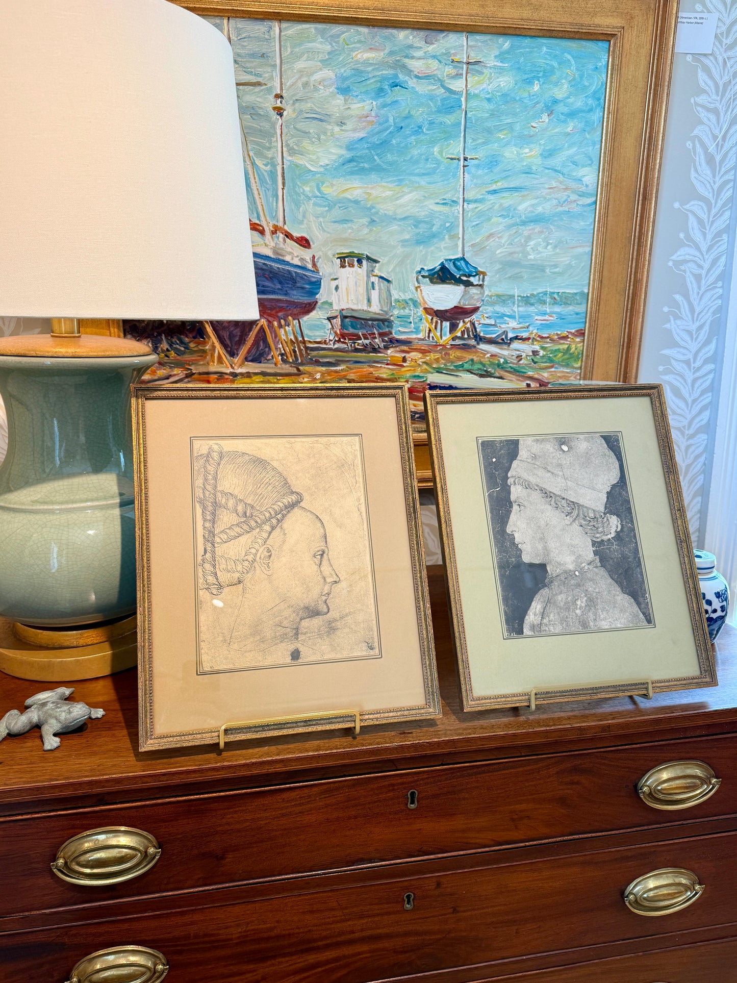 Pair of 15th Century Portrait Prints by Pisanello and Piero della Francesca in Gold Frames