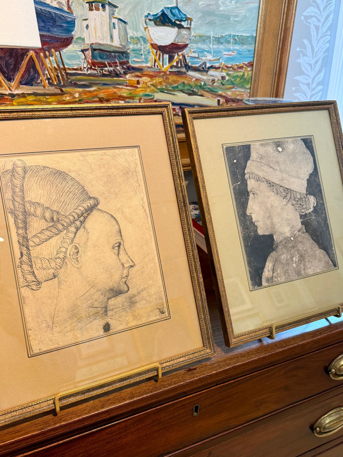 Pair of 15th Century Portrait Prints by Pisanello and Piero della Francesca in Gold Frames