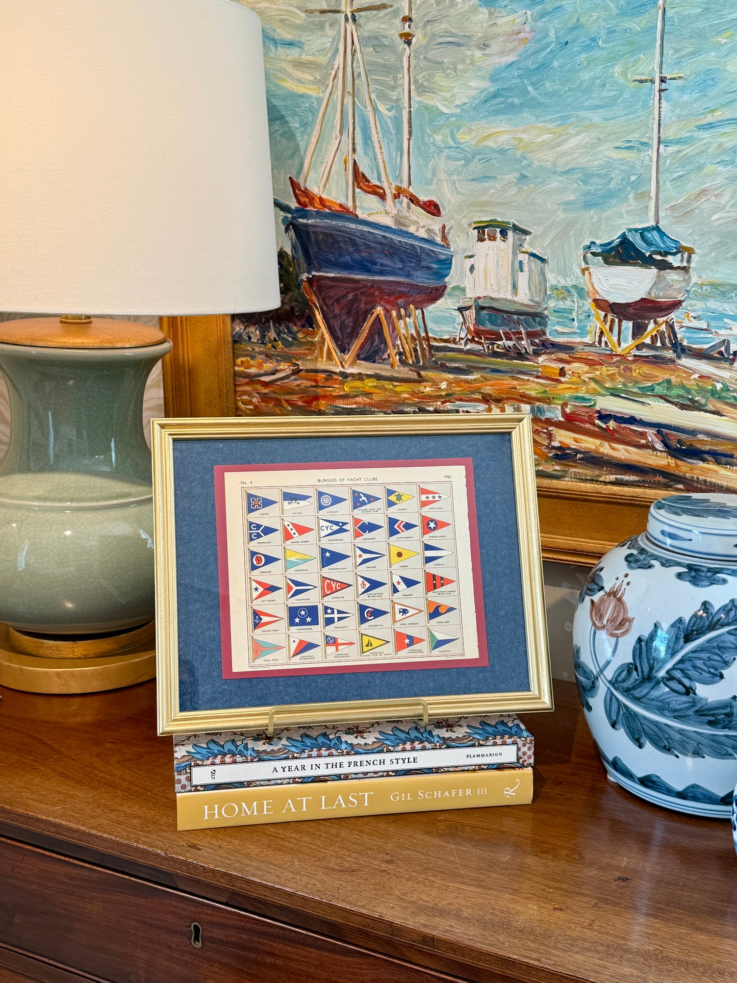 1962 Private Signals of Yachtsmen Flags Includes Corinthian Yacht Clubs on Chambray in Gold Frame