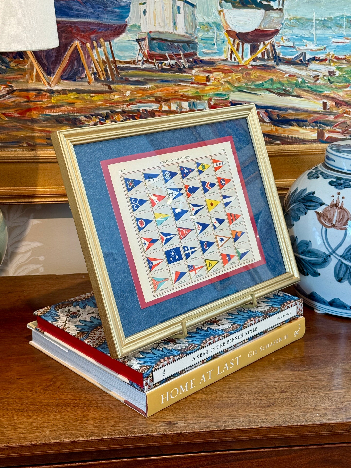 1962 Private Signals of Yachtsmen Flags Includes Corinthian Yacht Clubs on Chambray in Gold Frame