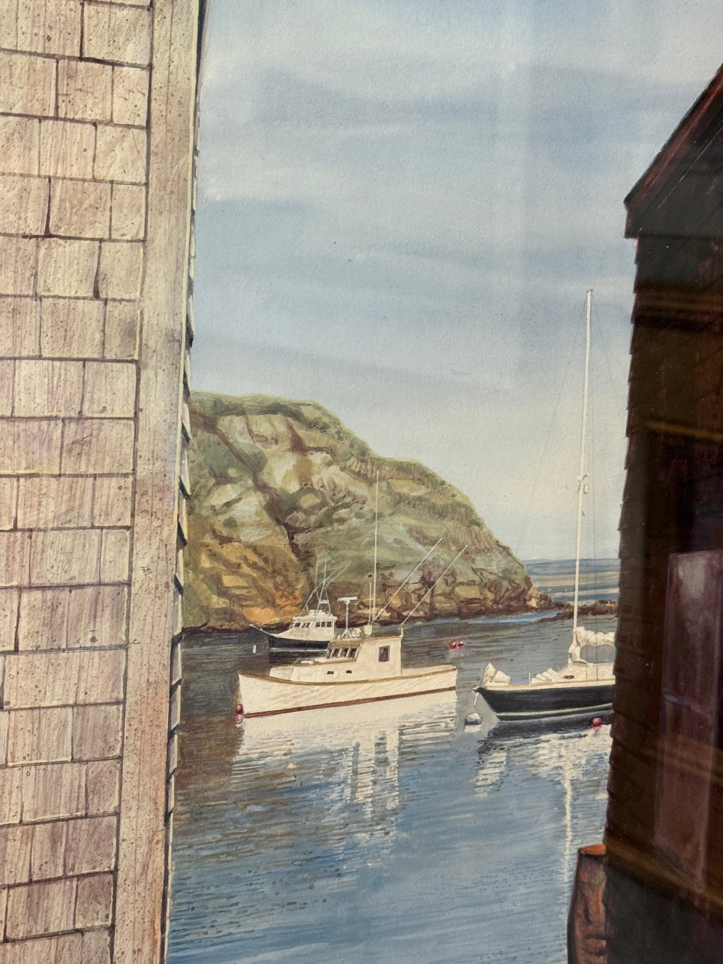 James "Jim" Dean Fish Beach Monhegan Maine Watercolor in Gold Frame
