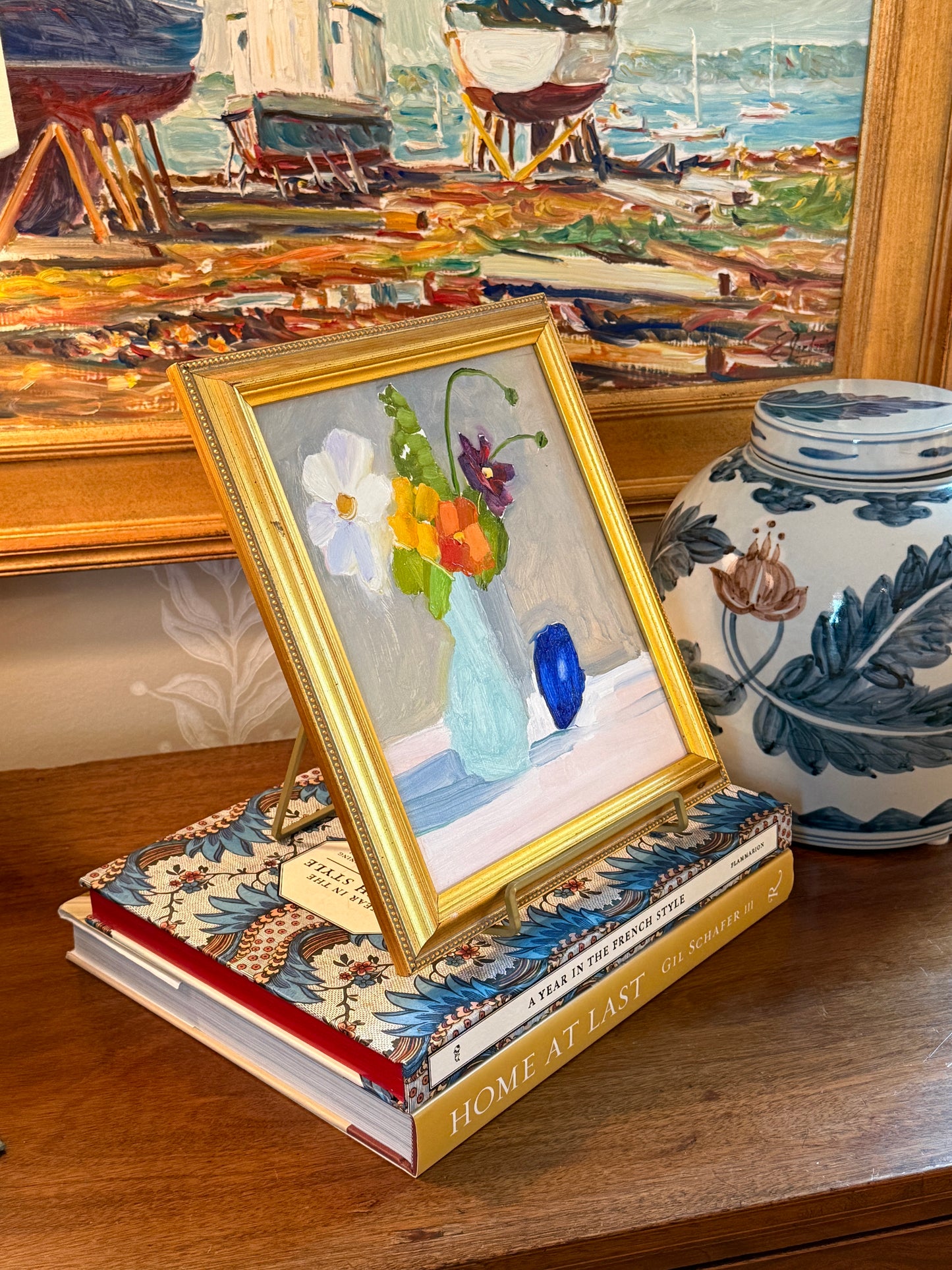 Gretchen McGinnis Full Sun Still Life Floral Oil Painting in Gold Frame