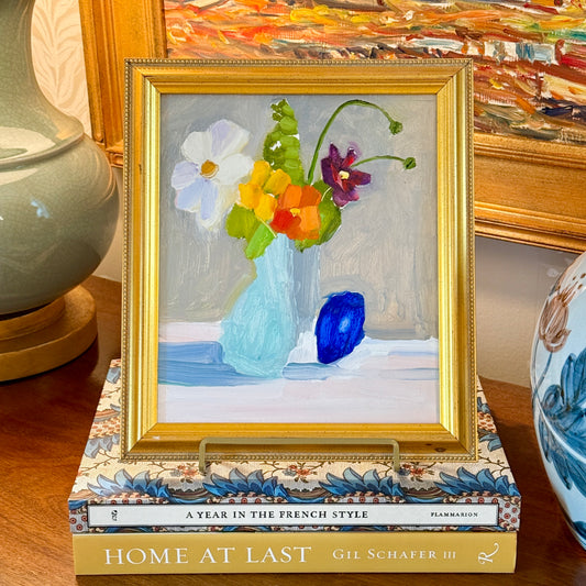 Gretchen McGinnis Full Sun Still Life FLoral Oil Painting in Gold Frame