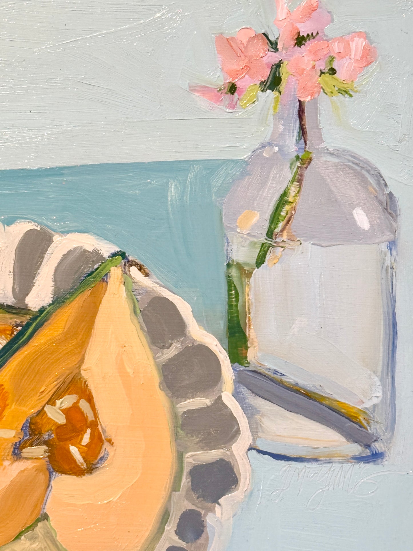 Gretchen McGinnis Breakfast in Bed Still Life Oil Painting in Gold Frame