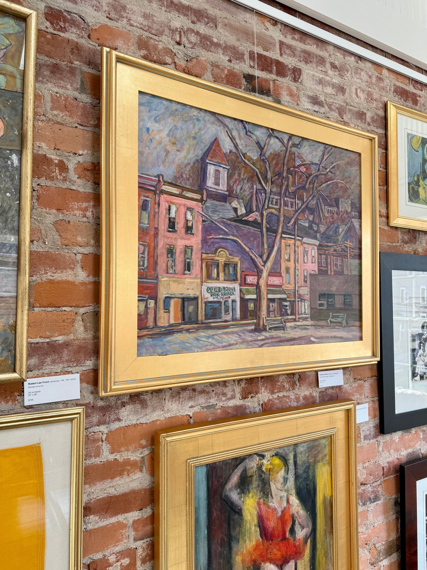 Anthony Ferrara Crown Fried Chicken, Philadelphia, PA Cityscape Oil Painting in Gold Frame