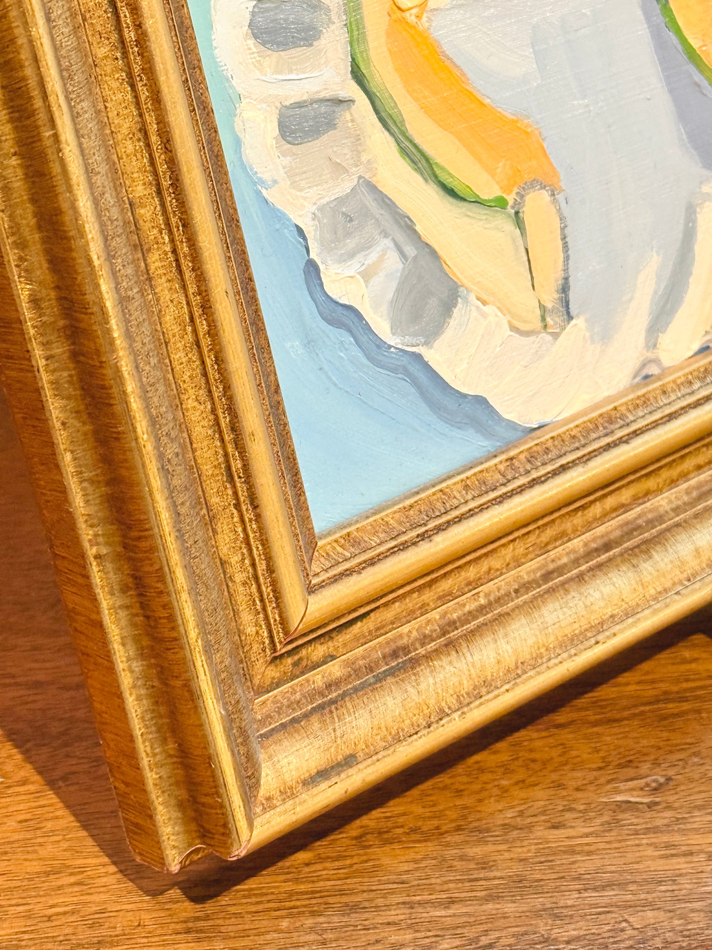 Gretchen McGinnis Breakfast in Bed Still Life Oil Painting in Gold Frame