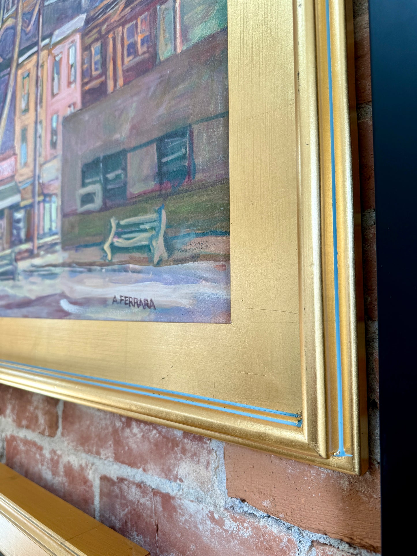 Anthony Ferrara Crown Fried Chicken, Philadelphia, PA Cityscape Oil Painting in Gold Frame