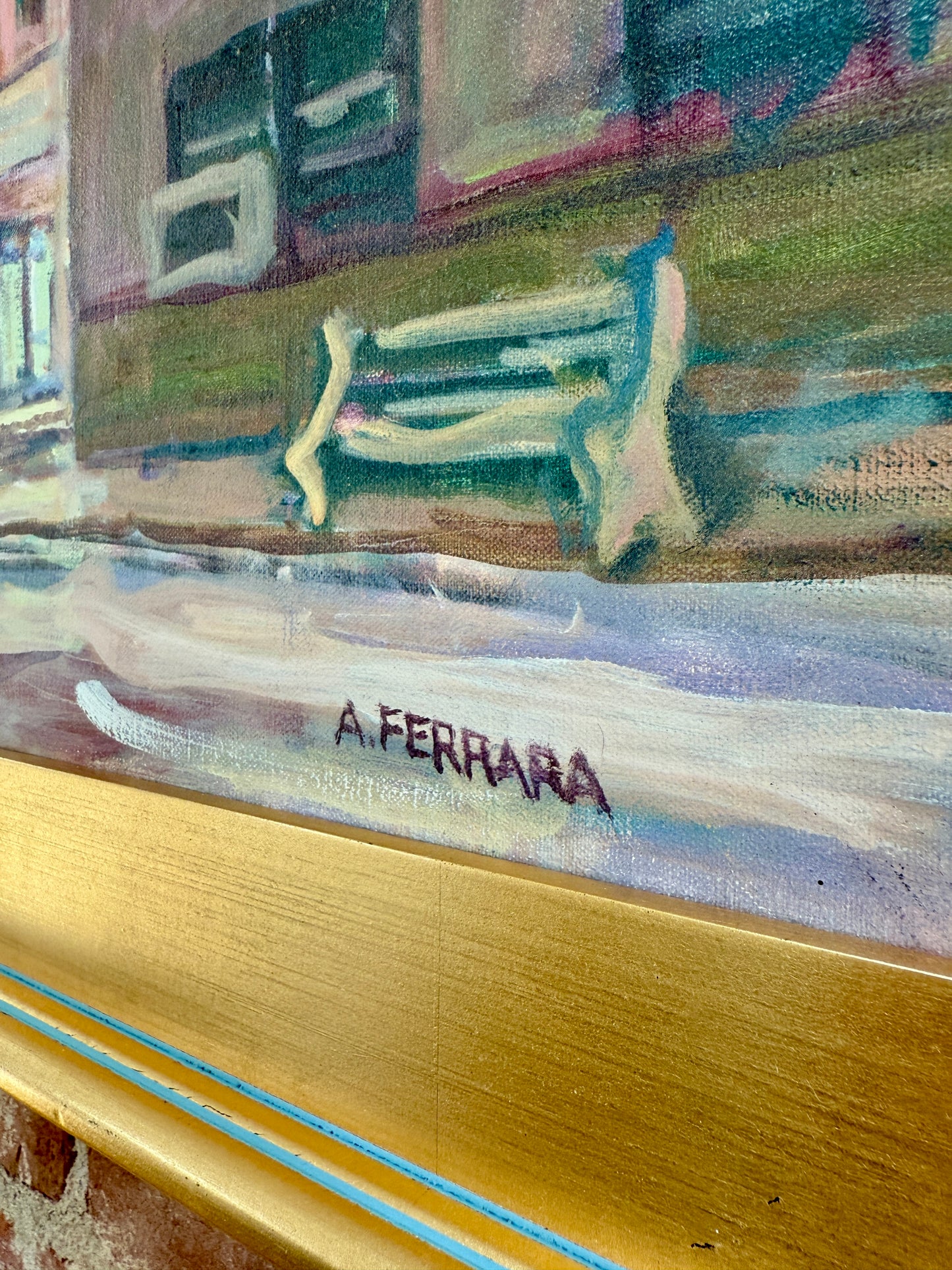 Anthony Ferrara Crown Fried Chicken, Philadelphia, PA Cityscape Oil Painting in Gold Frame
