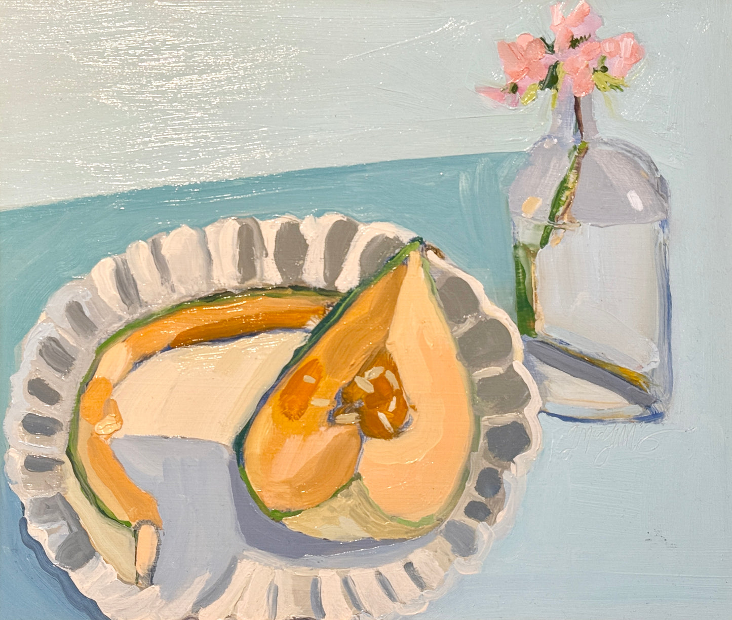 Gretchen McGinnis Breakfast in Bed Still Life Oil Painting in Gold Frame