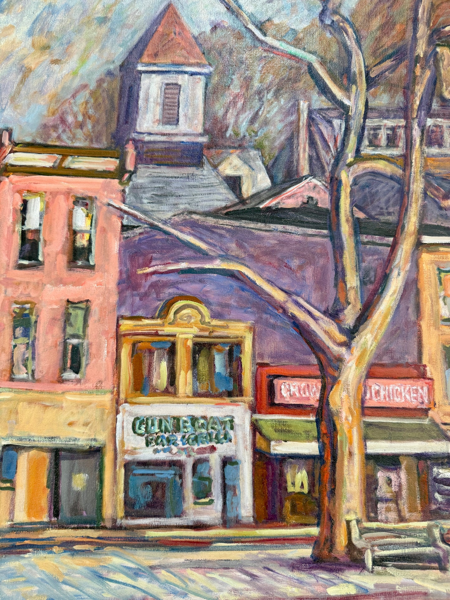 Anthony Ferrara Crown Fried Chicken, Philadelphia, PA Cityscape Oil Painting in Gold Frame