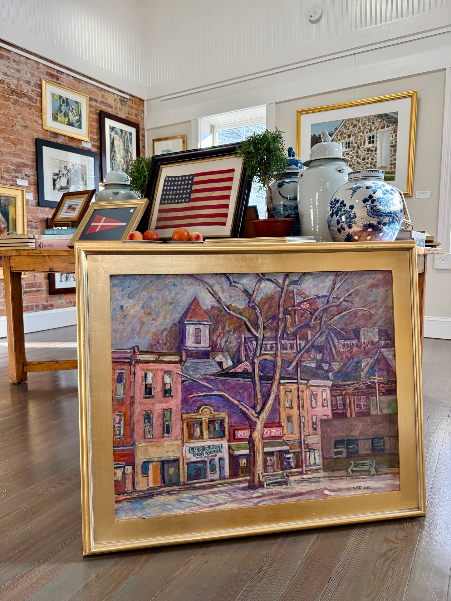 Anthony Ferrara Crown Fried Chicken, Philadelphia, PA Cityscape Oil Painting in Gold Frame