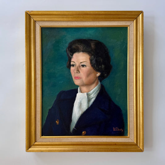 Vintage Nautical Lady in Blazer Portrait Oil Painting in Gold Frame