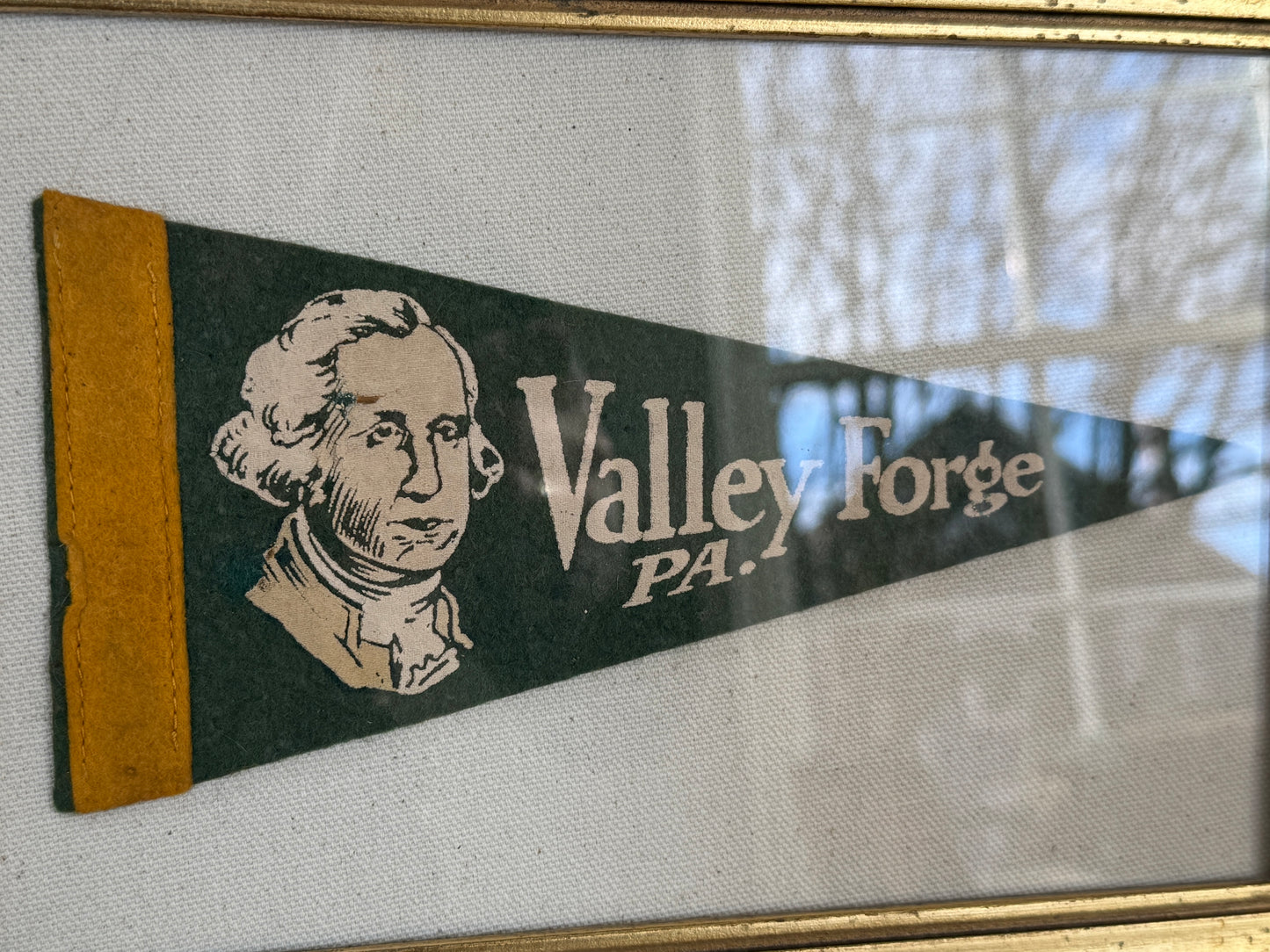 Vintage Valley Forge Pennsylvania George Washington Felt Pennant in Gold Frame