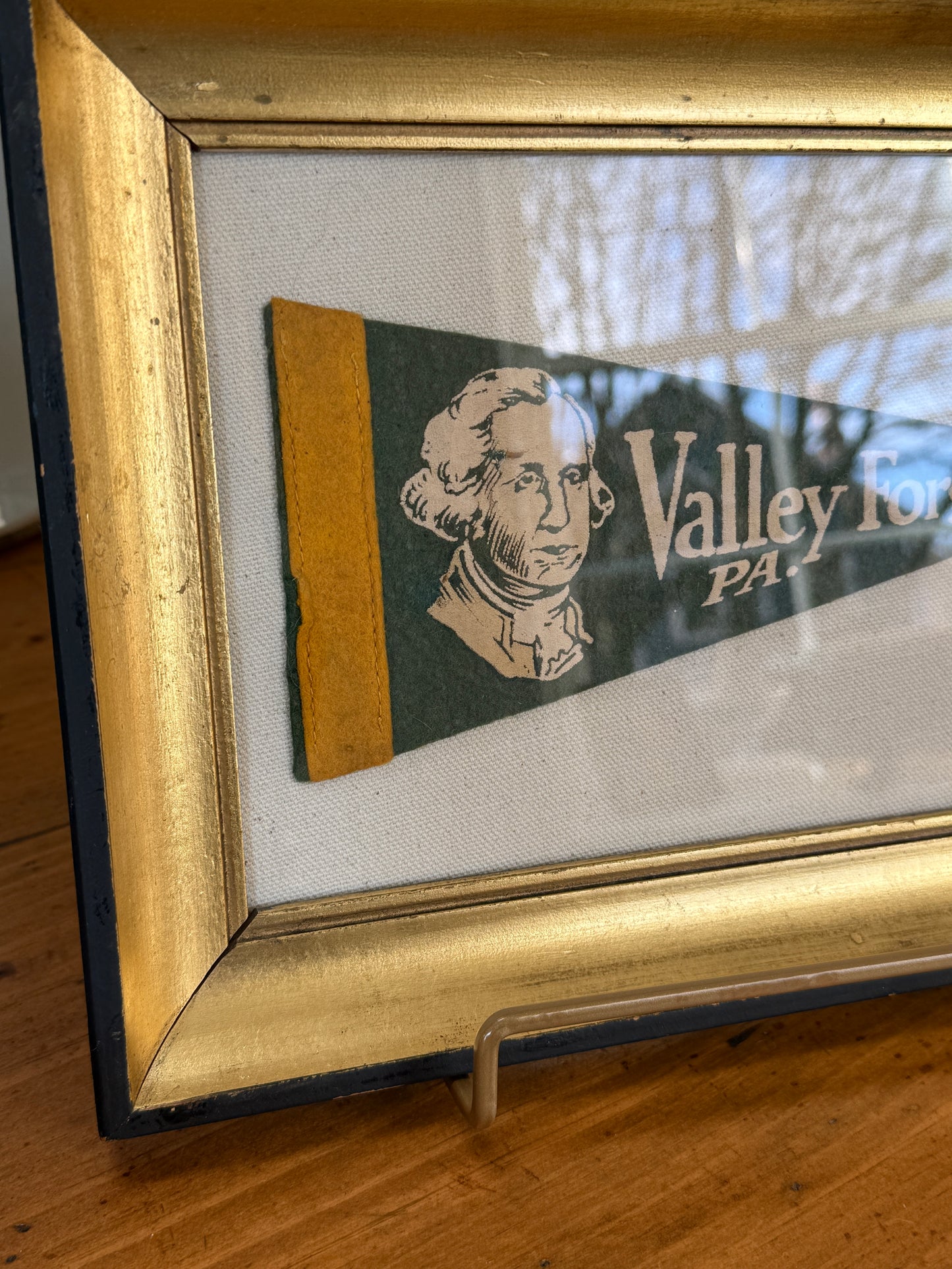 Vintage Valley Forge Pennsylvania George Washington Felt Pennant in Gold Frame